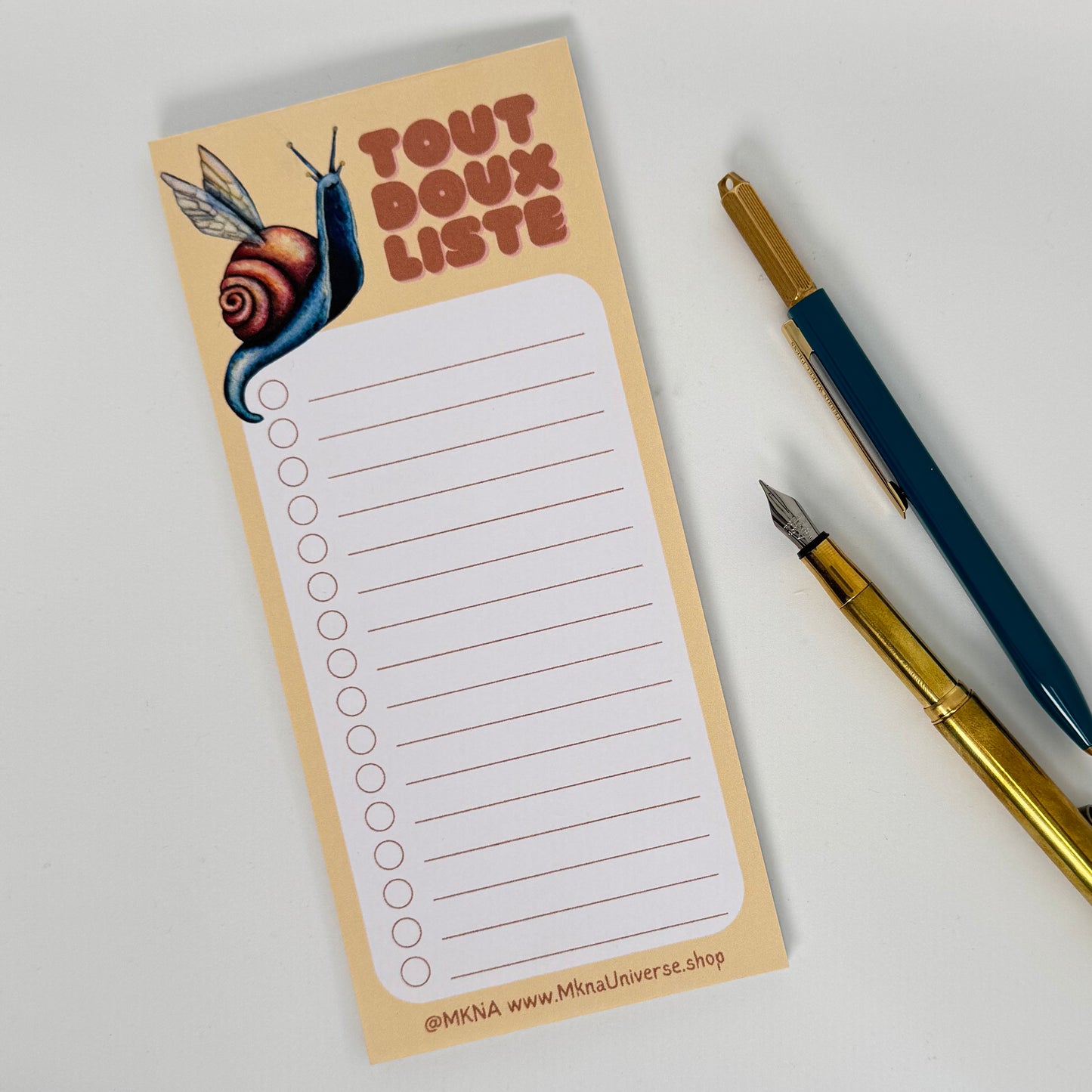 Notepad long « Magical Snail » – « Tout Doux Liste » – Bloc-notes artisanal